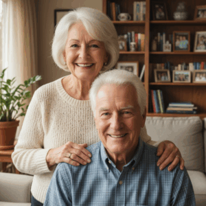Senior married couple a man and woman at home comfortable setting